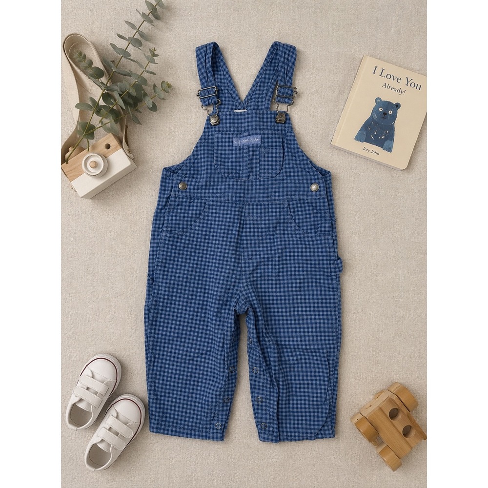 Baby Gap Blue Gingham Cotton Overalls Kids 2T 24-30 Months Vintage Style